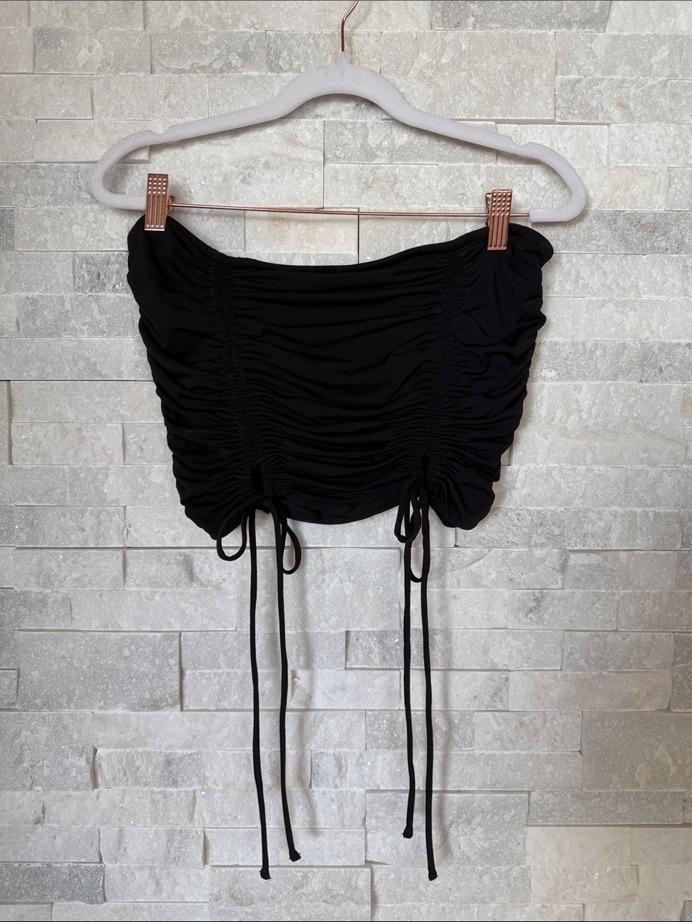 Forever 21 Black Ruched Strapless Crop Top with Side Ties